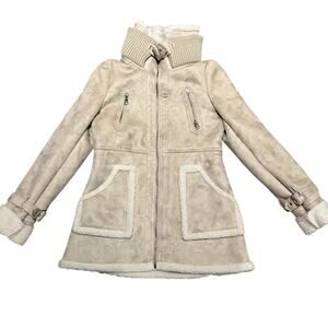 Steve Madden Faux Suede and Fur Womens Size Medium Full Zip Coat in Cream